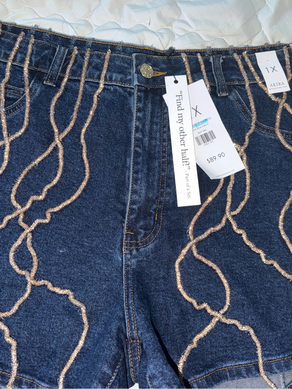 NWT AKIRA Dark Blue Denim Shorts with Gold Fringe - Picture 7 of 7
